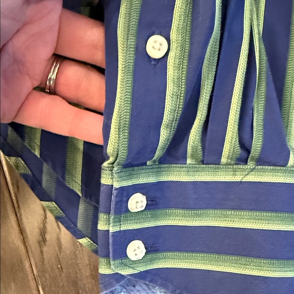 Tailorbyrd Navy and Lime Striped Shirt - Picture 6 of 7